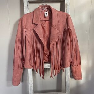 Faux Suede Fringe Jacket in Dusty Pink